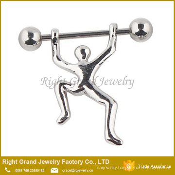 Barbell Dangle Weight Lifter Surgical Steel Nipple Shield Rings Body Piercing 14G